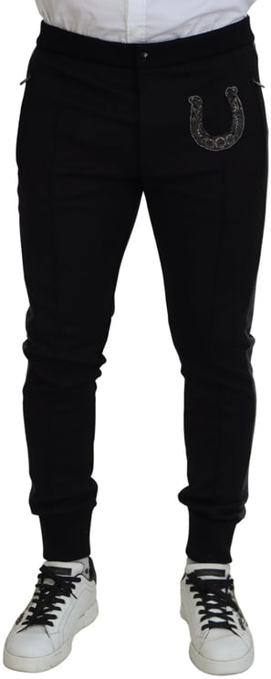 Dolce & Gabbana Dolce & Gabbana Black Wool Horseshoe Jogger Pants