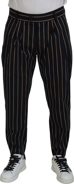 Dolce & Gabbana Dolce & Gabbana Black Beige Striped Cotton Stretch Pants
