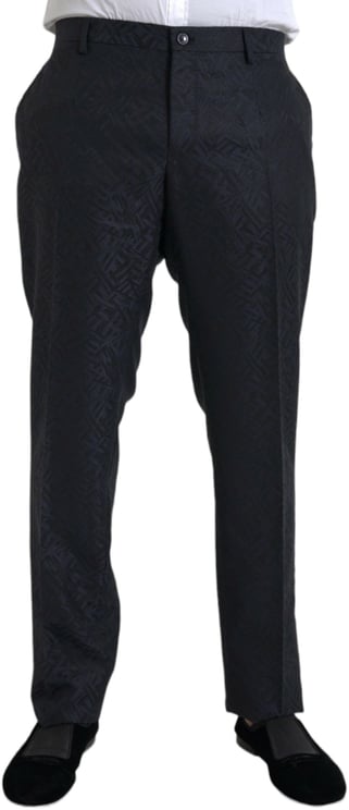 Dolce & Gabbana Dolce & Gabbana Blue Brocade Wool Skinny Men Dress Pants