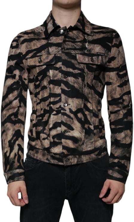 Dolce & Gabbana Dolce & Gabbana Brown Tiger Button Down Collared Jacket