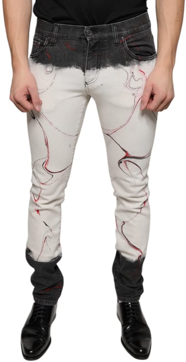 Dolce & Gabbana Dolce & Gabbana Black White Printed Skinny Men Denim Jeans