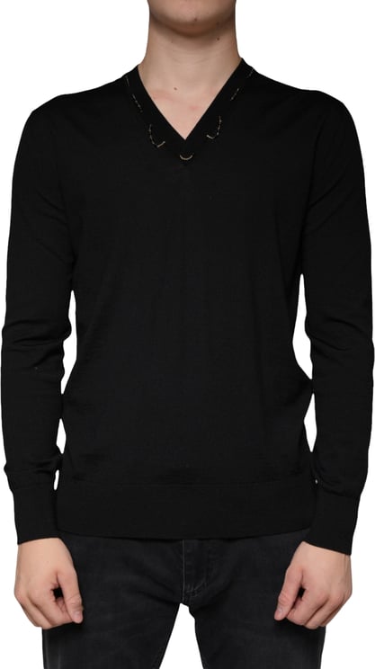 Dolce & Gabbana Dolce & Gabbana Black Embellished V-neck Pullover Sweater