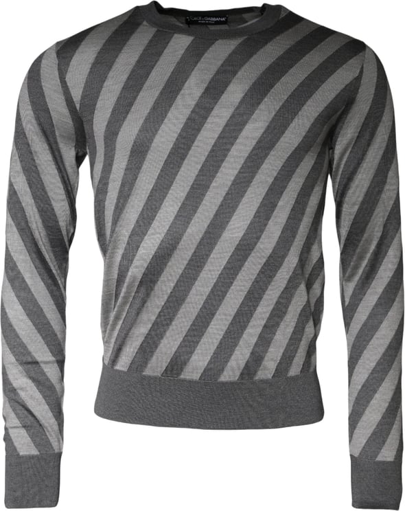 Dolce & Gabbana Dolce & Gabbana Gray Stripes Long Sleeve Round Neck Pullover Sweater