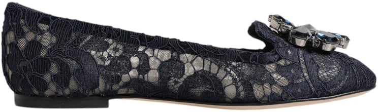 Dolce & Gabbana Dolce & Gabbana Blue Taormina Lace Crystals Flats Shoes