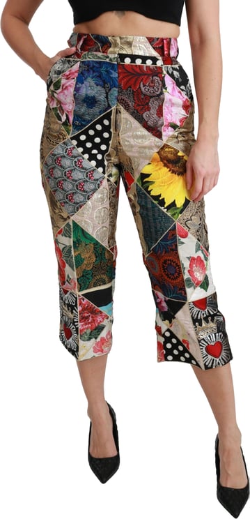Dolce & Gabbana Dolce & Gabbana Silk Multicolor Print High Waist Cropped Pants