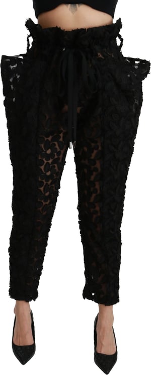 Dolce & Gabbana Dolce & Gabbana Black Floral Lace Tapered High Waist Pants