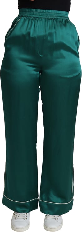 Dolce & Gabbana Dolce & Gabbana Green High Waist Pajama Trouser Silk Pant