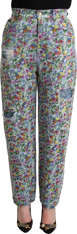 Dolce & Gabbana Dolce & Gabbana Blue Floral Print High Waist Denim Tapered Jeans