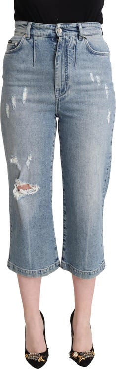 Dolce & Gabbana Dolce & Gabbana Blue Tattered Cotton Denim Capri Cropped Jeans