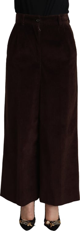 Dolce & Gabbana Dolce & Gabbana Brown Cotton High Waist Trouser Wide Leg Pants