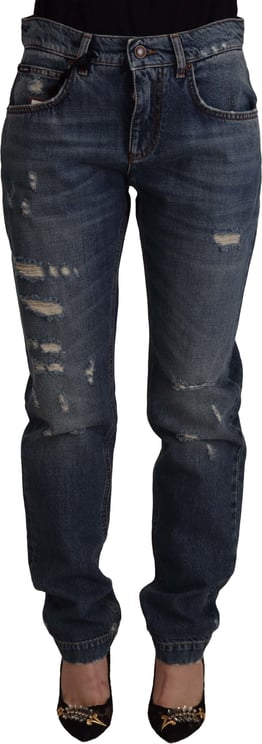 Dolce & Gabbana Dolce & Gabbana Blue Denim Baroque Heart Logo Patch Pants Jeans