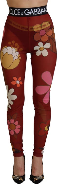 Dolce & Gabbana Dolce & Gabbana Red Floral Leggings Stretch Waist Pants