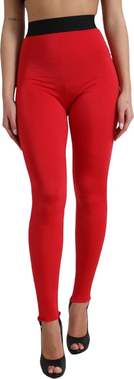 Dolce & Gabbana Dolce & Gabbana Red Nylon DG Logo Slim Leggings Pants