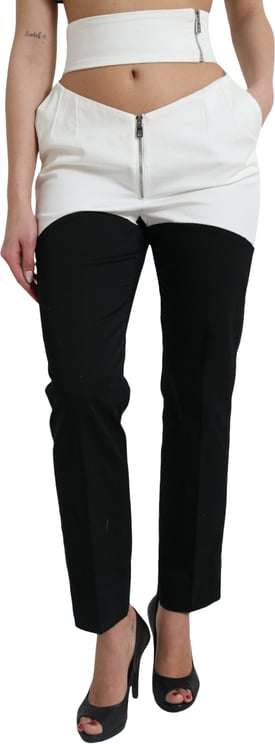 Dolce & Gabbana Dolce & Gabbana Black White Cotton Cut Out Waist Tapered Pants