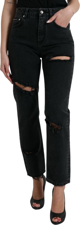 Dolce & Gabbana Dolce & Gabbana Black Cotton High Waist Tattered Denim Jeans