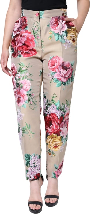 Dolce & Gabbana Dolce & Gabbana Beige Floral Jacquard High Waist Tapered Pants