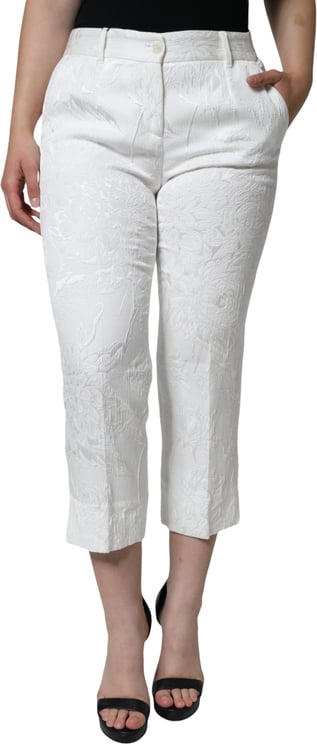 Dolce & Gabbana Dolce & Gabbana White Floral Brocade Cotton Cropped Pants