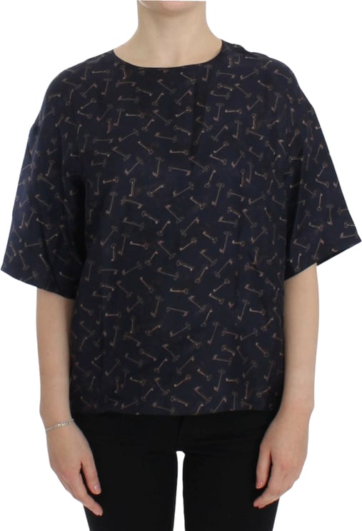 Dolce & Gabbana Dolce & Gabbana Blue gold key print silk blouse