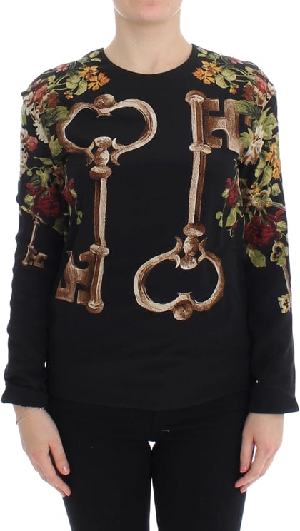 Dolce & Gabbana Dolce & Gabbana Black Key Floral Print Silk Blouse Top