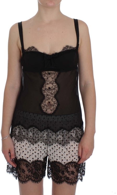 Dolce & Gabbana Dolce & Gabbana Black Silk Floral Lace Lingerie Top