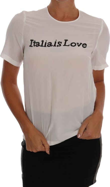 Dolce & Gabbana Dolce & Gabbana White Silk ITALIA IS LOVE Blouse T-shirt