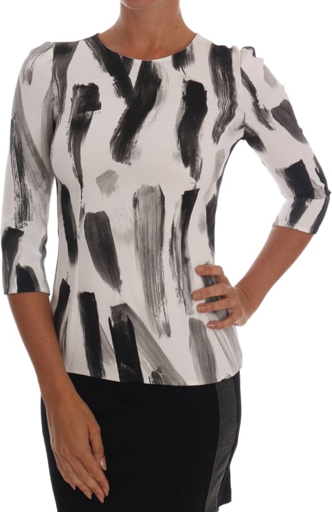 Dolce & Gabbana Dolce & Gabbana White Black Striped Printed Blouse Top