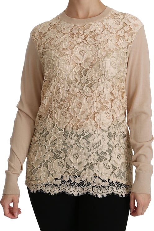 Dolce & Gabbana Dolce & Gabbana Beige Lace Long Sleeve Top Cashmere Blouse