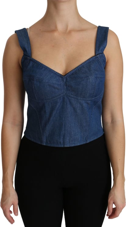 Dolce & Gabbana Dolce & Gabbana Blue Sleeveless Bustier Blouse Cotton Top