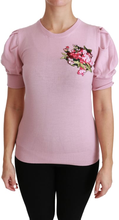 Dolce & Gabbana Dolce & Gabbana Pink Floral Embroidered Blouse Wool Top