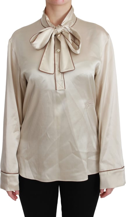 Dolce & Gabbana Dolce & Gabbana Beige Sleeve Top Queen Silk Satin Blouse
