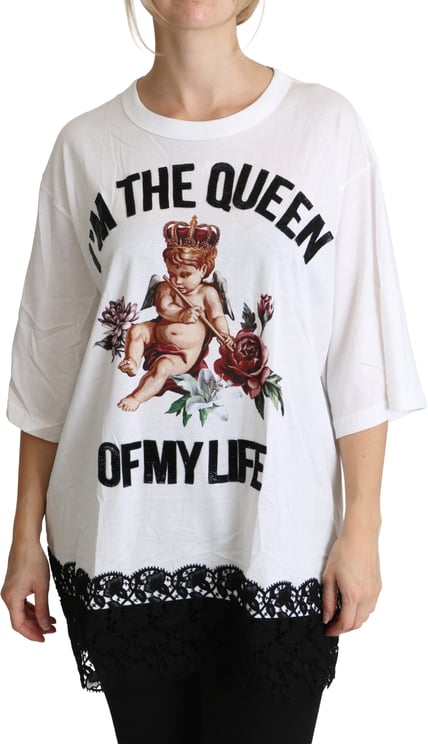 Dolce & Gabbana Dolce & Gabbana White Angel Print Cotton Round Neck Shirt Tops