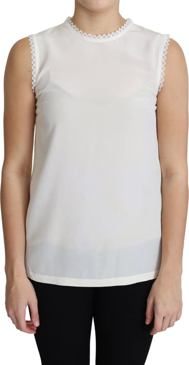 Dolce & Gabbana Dolce & Gabbana White Blouse Silk Lace Trimmed Sleeveless Top