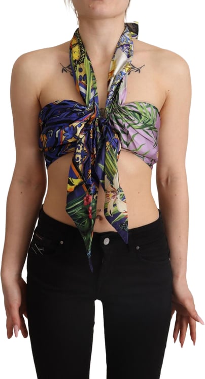 Dolce & Gabbana Dolce & Gabbana Multicolor Foulard Silk Halter Cropped Top