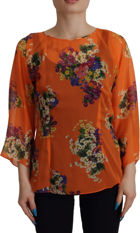 Dolce & Gabbana Dolce & Gabbana Orange Floral Print Long Sleeve Blouse