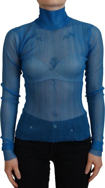 Dolce & Gabbana Dolce & Gabbana Blue Mesh Turtleneck Long Sleeve Blouse Top