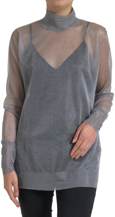 Dolce & Gabbana Dolce & Gabbana Gray Mesh Turtleneck Long Sleeve Blouse Top