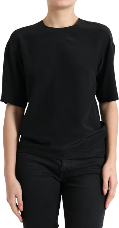 Dolce & Gabbana Dolce & Gabbana Black Silk Round Neck Short Sleeve Blouse Top