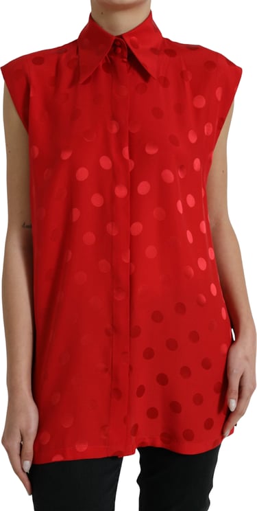 Dolce & Gabbana Dolce & Gabbana Red Polka Dot Sleeveless Collared Blouse Top