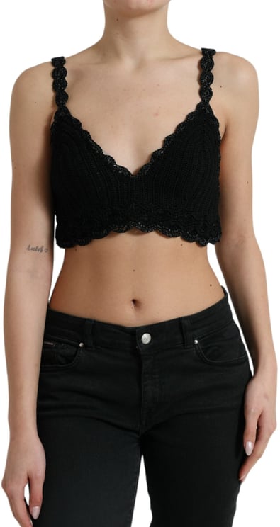 Dolce & Gabbana Dolce & Gabbana Black Cotton Bustier Cropped Crochet Tank Top