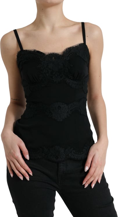 Dolce & Gabbana Dolce & Gabbana Black Silk Stretch Lace Sleeveless Tank Top