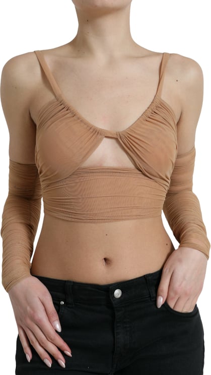 Dolce & Gabbana Dolce & Gabbana Brown Nylon Stretch Open Shoulder Cropped Top