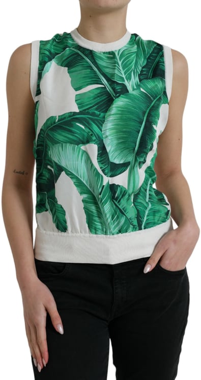Dolce & Gabbana Dolce & Gabbana White Banana Leaf Print Crew Neck Tank Top