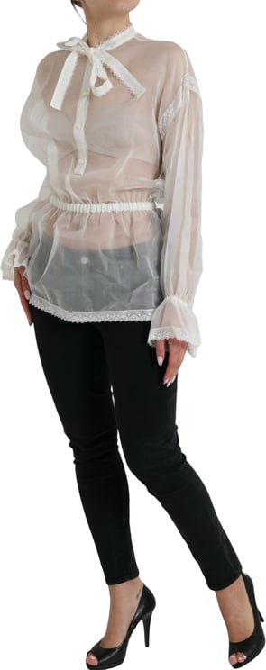 Dolce & Gabbana Dolce & Gabbana White Silk Long Sleeves Ascot Collar Top