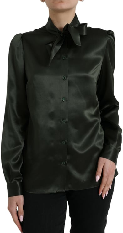 Dolce & Gabbana Dolce & Gabbana Gray Long Sleeves Ascot Collar Blouse Top