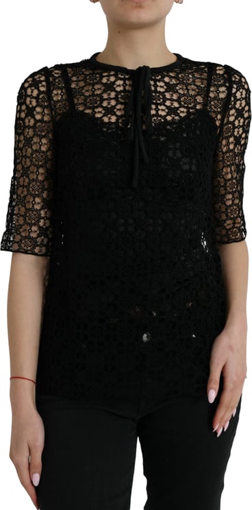 Dolce & Gabbana Dolce & Gabbana Black Floral Lace Short Sleeves Blouse Top