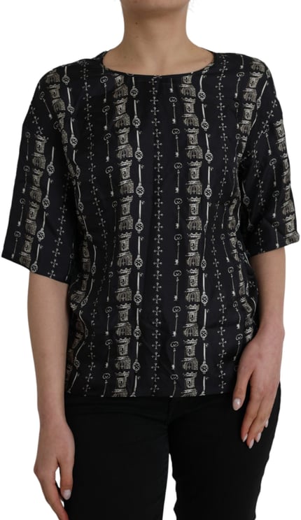 Dolce & Gabbana Dolce & Gabbana Black Key Castle Print Silk Blouse T-shirt