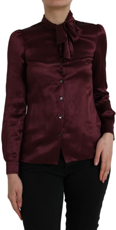 Dolce & Gabbana Dolce & Gabbana Maroon Ascot Collar Long Sleeve Top Blouse