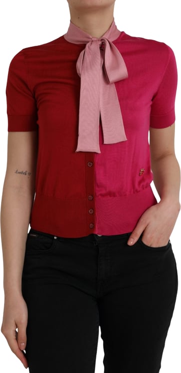 Dolce & Gabbana Dolce & Gabbana Pink Short Sleeves Pullover Ascot Collar Top