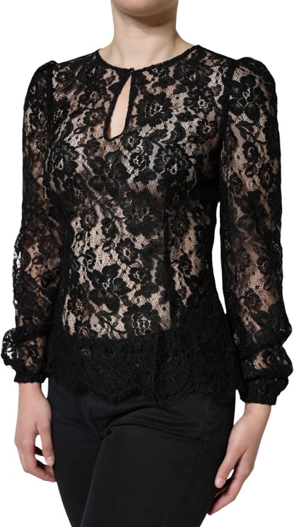 Dolce & Gabbana Dolce & Gabbana Black Floral Lace See Through Long Sleeve Top