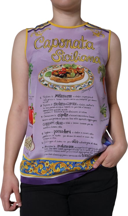Dolce & Gabbana Dolce & Gabbana Purple Silk Caponata Siciliana Print Tank Top